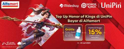 Top Up Honor of Kings dan Bayar di Alfamart, Dapatkan Pocari Sweat Ion Gratis + Cashback hingga 15% UniPin Credits